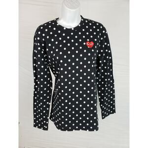 PLAY Comme des Garçons Med Black Polka Dot Long Shirt Tee UNISEX Red Heart